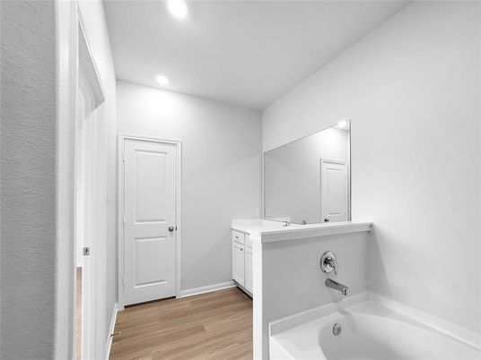 Bathroom, Interior, Recessed Lighting, Wood Texture Flooring
