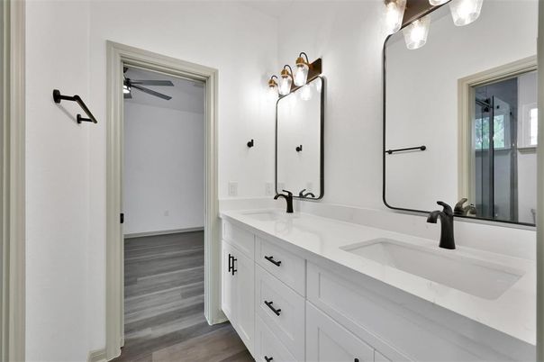 Bathroom, Dual Sink Vanities, Interior, Wood Texture Flooring