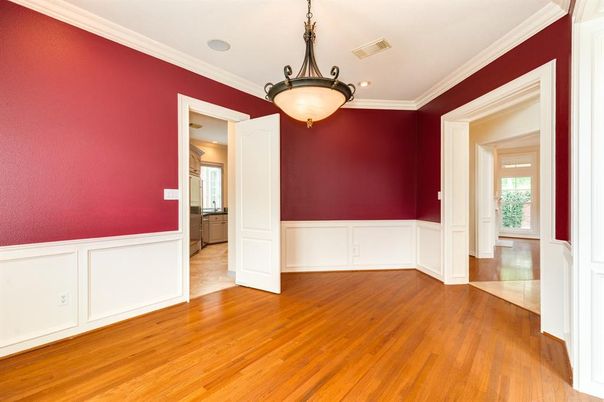 Empty room, Interior, Pendant Lights, Recessed Lighting, Wood Texture Flooring