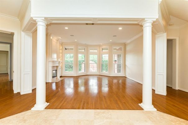 Empty room, Fireplace, Interior, Recessed Lighting, Wood Texture Flooring