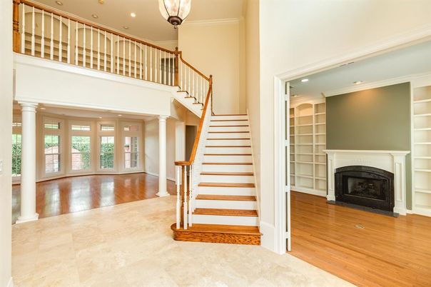 Fireplace, Interior, Recessed Lighting, Wood Texture Flooring