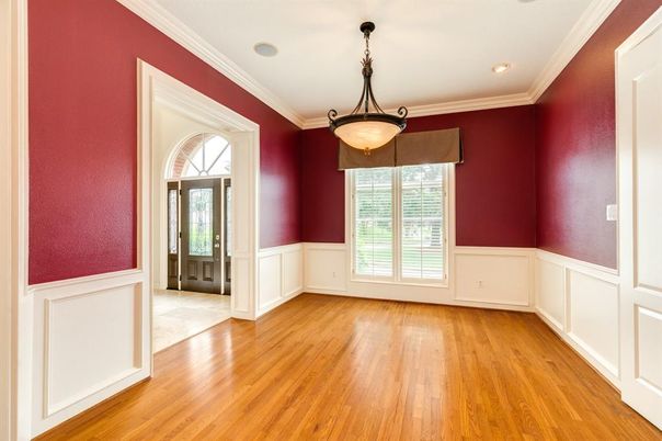 Empty room, Interior, Pendant Lights, Recessed Lighting, Wood Texture Flooring
