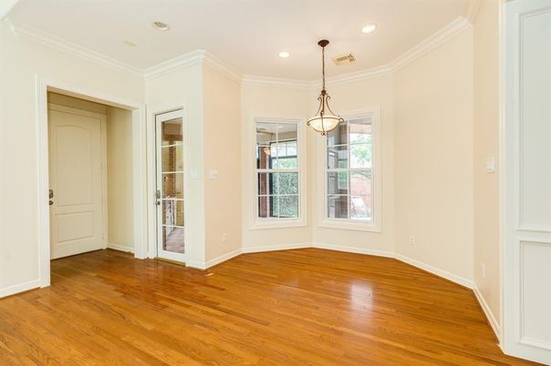 Empty room, Interior, Pendant Lights, Recessed Lighting, Wood Texture Flooring