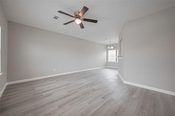 Empty room, Interior, Pendant Lights, Wood Texture Flooring