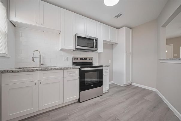 Interior, Kitchen, Stainless Steel Appliances, Wood Texture Flooring