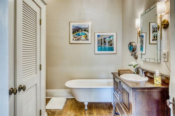 Bathroom, Free Standing Baths, Interior, Wood Texture Flooring