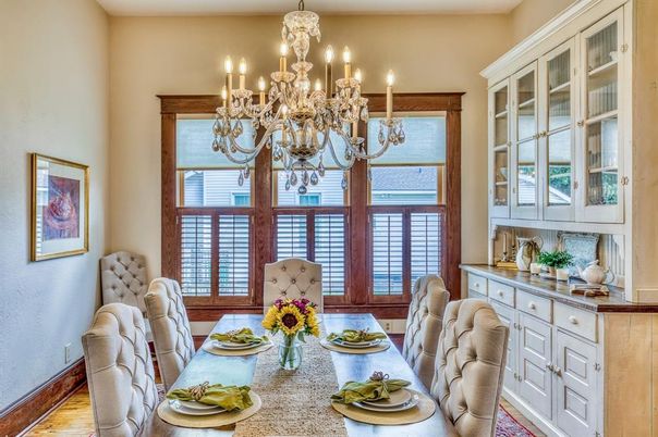 Chandelier, Dining room, Interior, Wood Texture Flooring