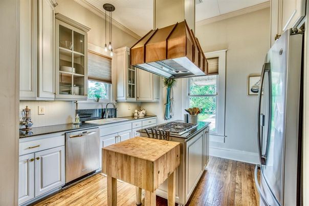 Interior, Kitchen, Pendant Lights, Stainless Steel Appliances, Wood Texture Flooring