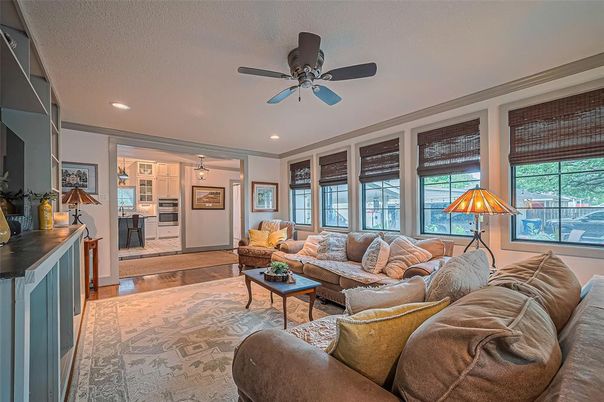 Interior, Kitchen, Living room, Recessed Lighting, Wood Texture Flooring