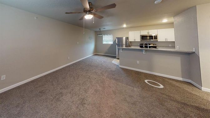 Empty room, Interior, Kitchen, Recessed Lighting, Stainless Steel Appliances