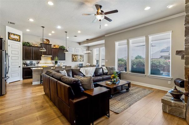 Dining room, Interior, Kitchen, Living room, Pendant Lights, Recessed Lighting, Wood Texture Flooring