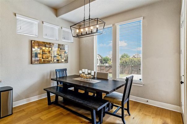 Chandelier, Dining room, Interior, Pendant Lights, Wood Texture Flooring