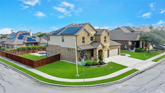 Attached, Backyard, Exterior, Facade, Solar Panels, French Provincial