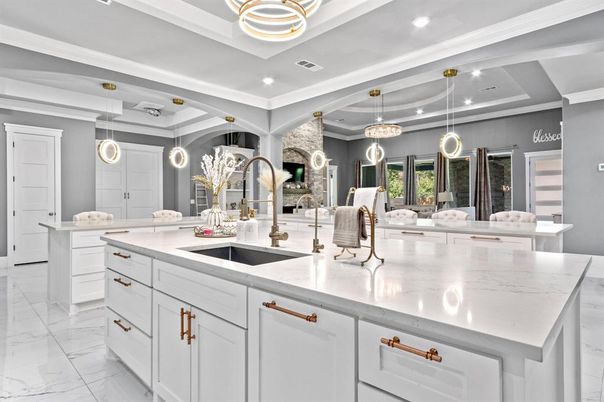 Interior, Kitchen, Marble, Pendant Lights, Recessed Lighting
