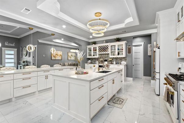 Interior, Kitchen, Marble, Pendant Lights, Recessed Lighting