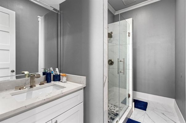 Bathroom, Glass Shower, Interior, Marble, Marble Walls
