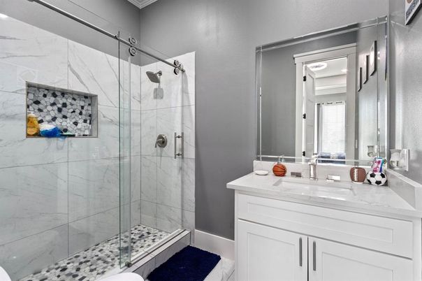Bathroom, Glass Shower, Interior, Marble Walls