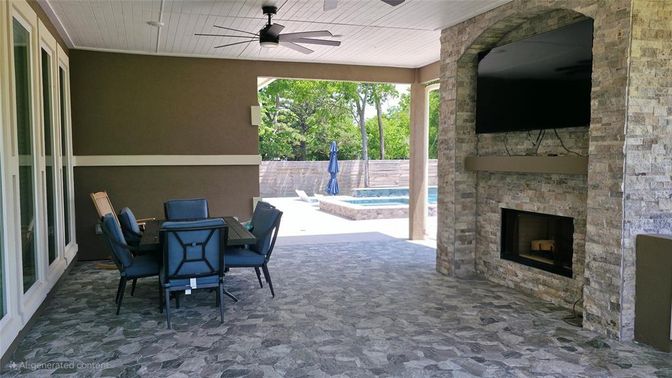 Exterior, Fireplace, Pool