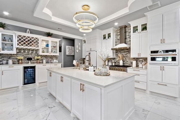 Interior, Kitchen, Marble, Pendant Lights, Recessed Lighting