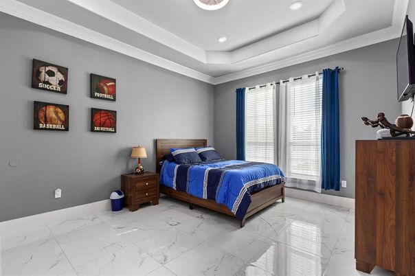 Bedroom, Interior, Marble, Recessed Lighting