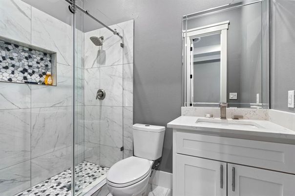 Bathroom, Glass Shower, Interior, Marble Walls