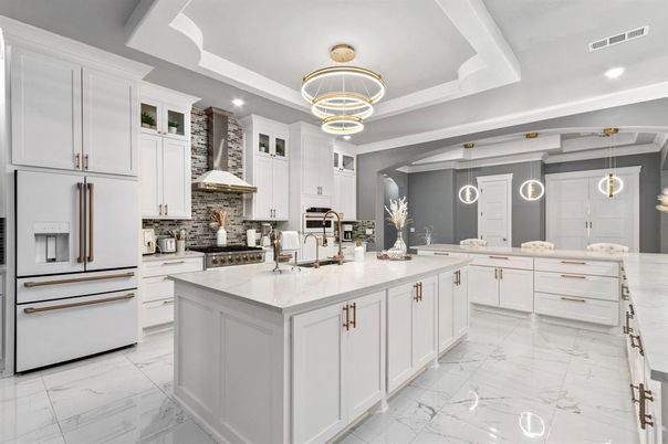 Interior, Kitchen, Marble, Pendant Lights, Recessed Lighting