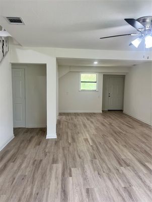Empty room, Interior, Recessed Lighting, Wood Texture Flooring