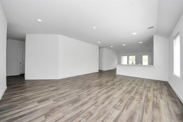 Empty room, Interior, Recessed Lighting, Wood Texture Flooring