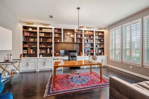 Home Office, Interior, Pendant Lights, Wood Texture Flooring
