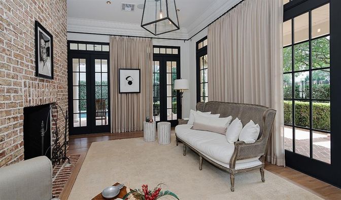 Fireplace, Interior, Pendant Lights, Stone Walls, Wood Texture Flooring