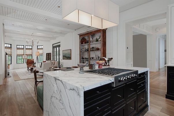 Dining room, Interior, Kitchen, Living room, Pendant Lights, Wood Texture Flooring