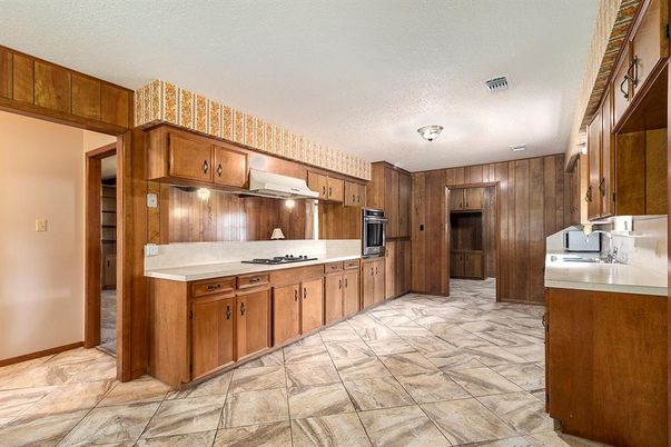 Interior, Kitchen, Stainless Steel Appliances, Wooden Walls