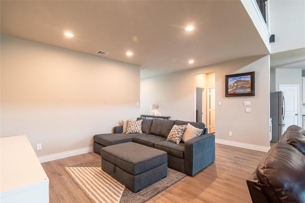 Interior, Living room, Recessed Lighting, Wood Texture Flooring