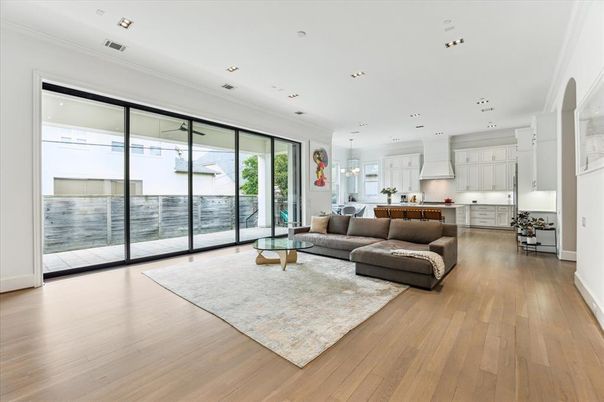 Interior, Kitchen, Living room, Pendant Lights, Recessed Lighting, Wood Texture Flooring