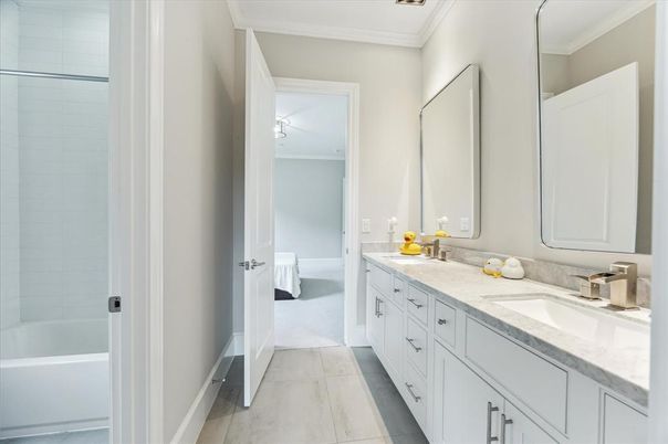 Bathroom, Dual Sink Vanities, Interior, Wood Texture Flooring
