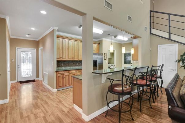 Interior, Kitchen, Pendant Lights, Recessed Lighting, Wood Texture Flooring