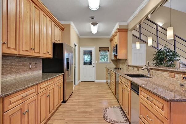Interior, Kitchen, Pendant Lights, Wood Texture Flooring