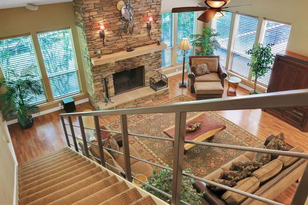 Fireplace, Interior, Living room, Stone Walls, Wood Texture Flooring