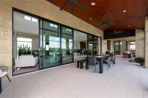 Dining room, Interior, Recessed Lighting, Stone Walls