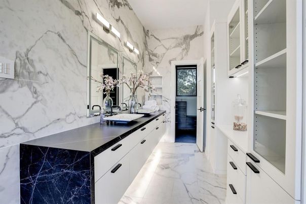 Bathroom, Dual Sink Vanities, Interior, Marble, Marble Walls
