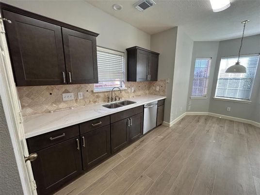 Interior, Kitchen, Pendant Lights, Wood Texture Flooring