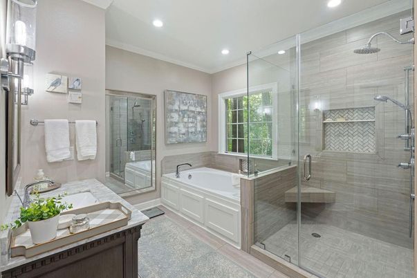 Bathroom, Dual Sink Vanities, Glass Shower, Interior, Recessed Lighting