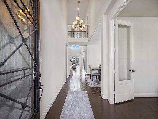 Chandelier, Dining room, Interior, Recessed Lighting, Wood Texture Flooring