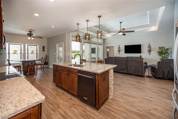 Dining room, Interior, Kitchen, Living room, Pendant Lights, Recessed Lighting, Wood Texture Flooring