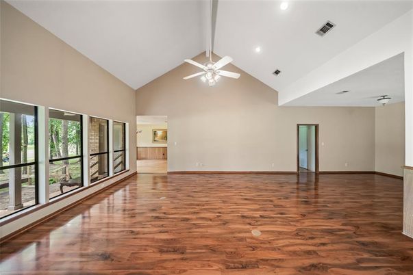 Empty room, Interior, Recessed Lighting, Wood Texture Flooring