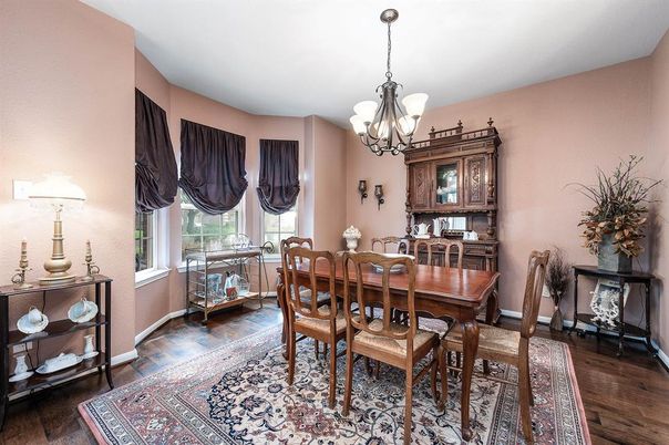 Chandelier, Dining room, Interior, Wood Texture Flooring