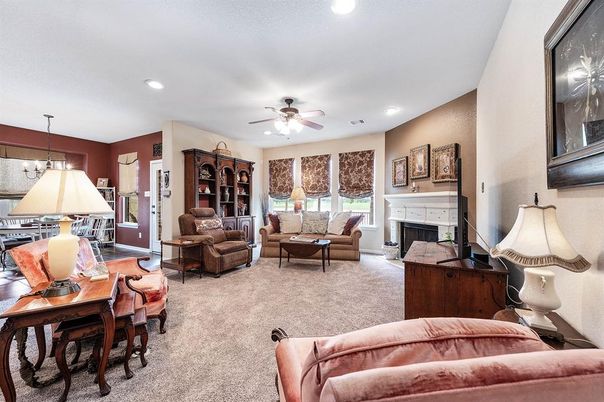 Dining room, Fireplace, Interior, Living room, Recessed Lighting