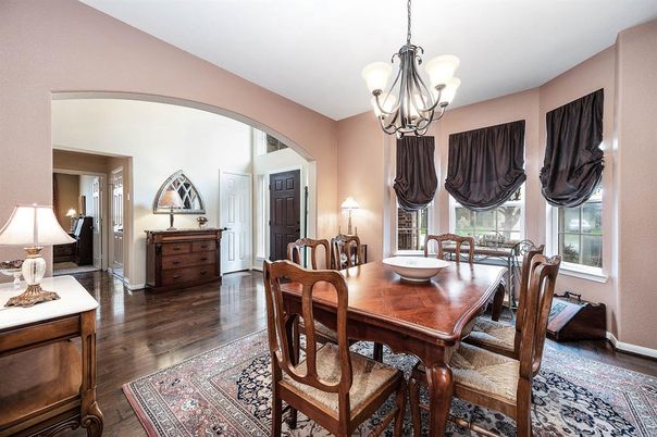 Chandelier, Dining room, Interior, Wood Texture Flooring