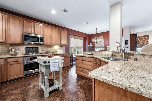 Chandelier, Interior, Kitchen, Pendant Lights, Recessed Lighting, Stainless Steel Appliances