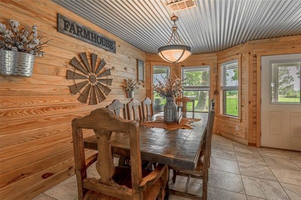Dining room, Interior, Pendant Lights, Wooden Walls
